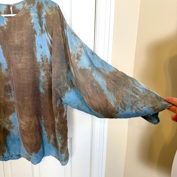 URU URU Tie Dyed Oversized Tunic Top Brown Blue Long Sleeve Relaxed Fit M/L EUC - Picture 5 of 9